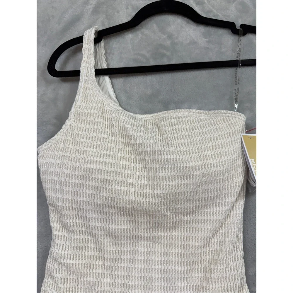 NWT Michael Kors One Piece Swimsuit Women Cream Gold Metallic Shoulder 6 $134